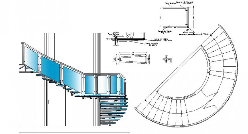 Circular stairway drawings details plan and elevation autocad file