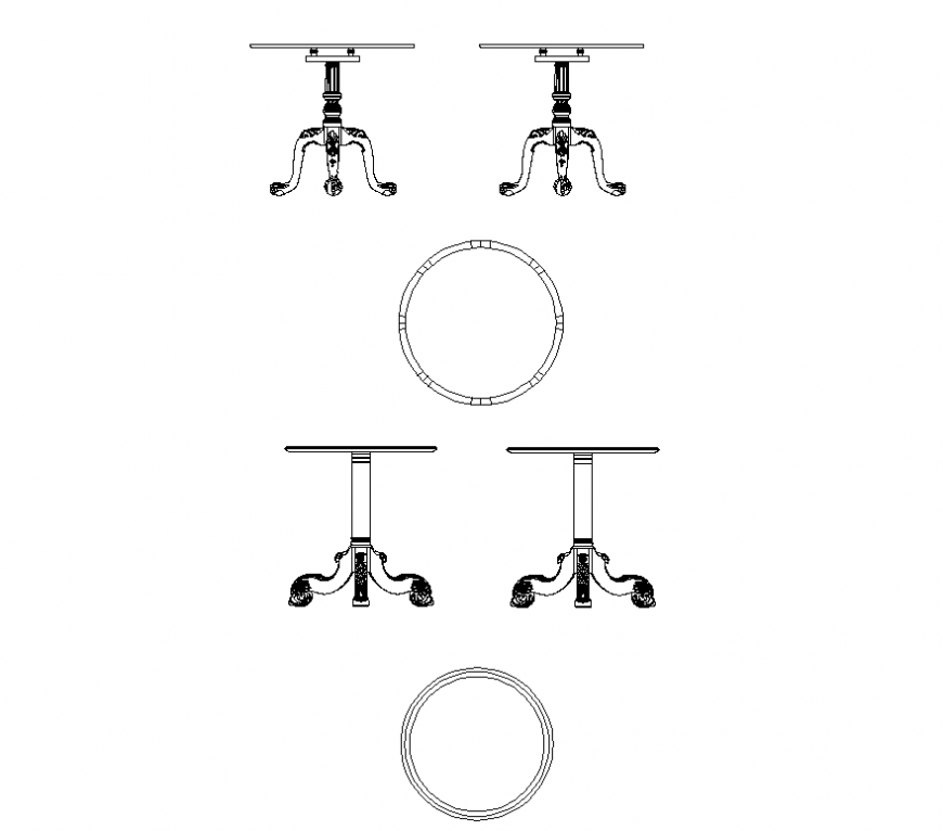 Circular table detail elevation 2d view autocad file
