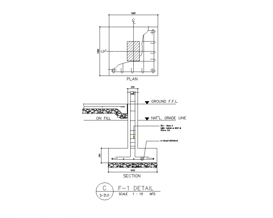 Cistern tank foundation plan and section layout file
