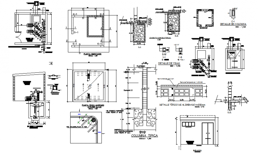 Cisterna 250m3 plan and section detail dwg file