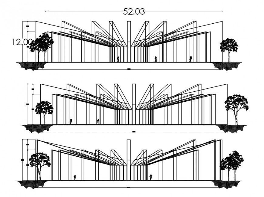 City auditorium hall all sided elevation cad drawing details dwg file