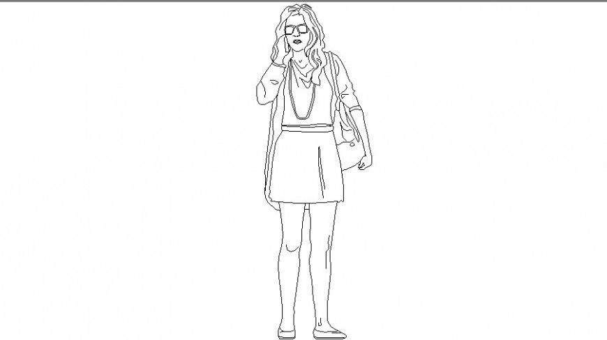 City girl with sunglasses talking on the phone blocks  drawing in dwg file.