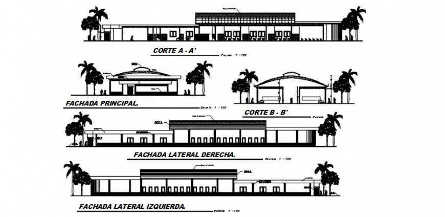 City hospital all sided elevations and sections drawing details dwg file