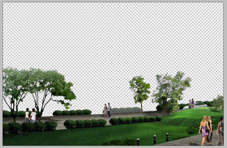City park elevation 3d model detail Photoshop file