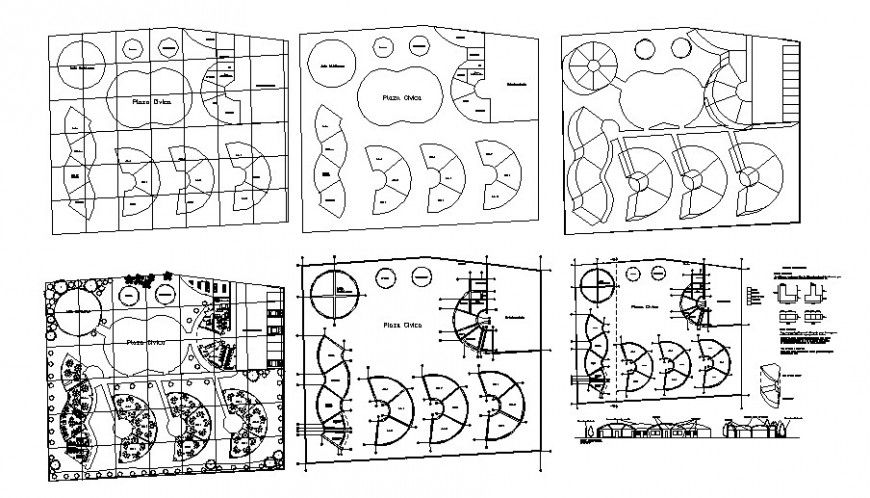 City park elevation and plan 2d view layout dwg file