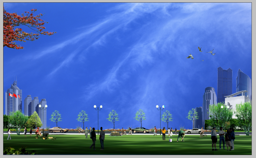 City park plan detail elevation 3d model Photoshop file