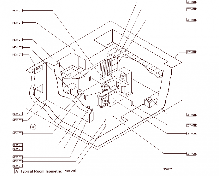 CT scan room detail isometric drawing in dwg AutoCAD file.