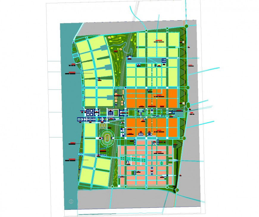 City town plan area 2 D view dwg file