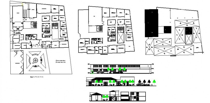 Civic Center Building Elevation Section and Floor Plan DWG Design