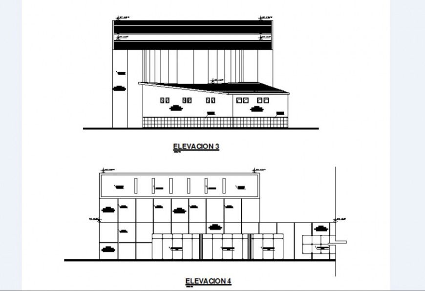 Civic office center front and back elevation cad drawing details dwg file