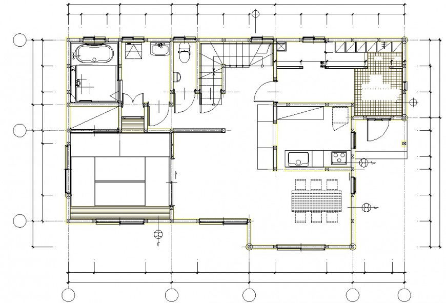 Civil layout plan of ground floor of bungalow in dwg AutoCAD file.