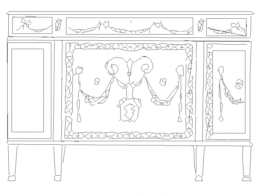 Classic cabinet detail elevation 2d view layout autocad file