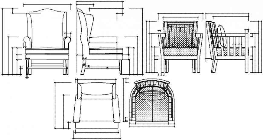 Classic chair all sided elevation block drawing details dwg file
