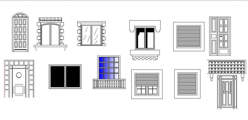 Classic doors and window elevation blocks cad drawing details dwg file