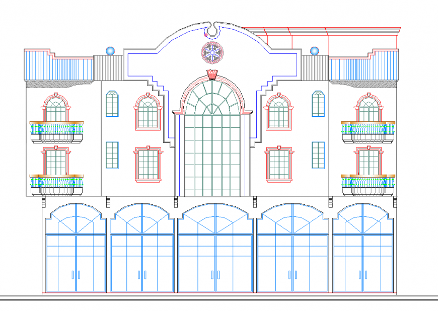 Classic house front elevation cad drawing details dwg file