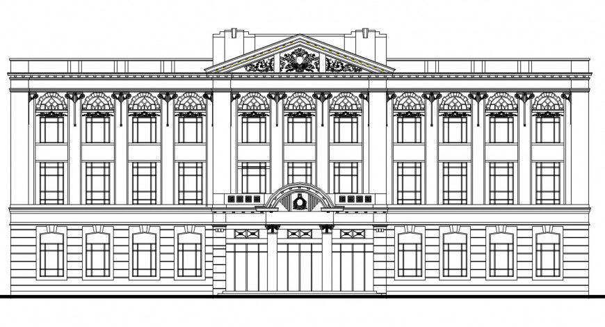 Classic mension multi-level villa front elevation drawing details dwg file
