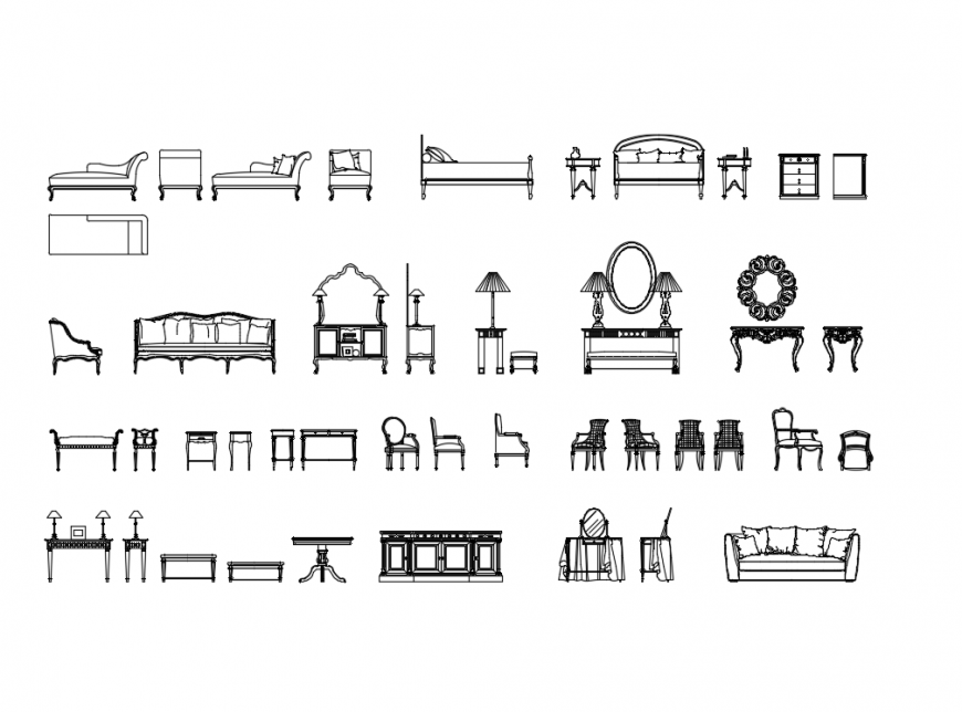 Classic miscellaneous furniture cad blocks details dwg file