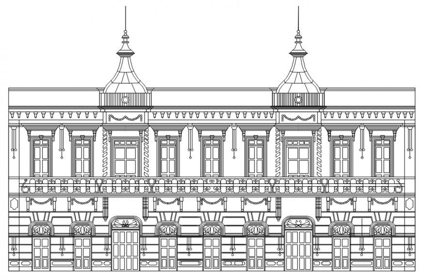 Classic multi-level apartment building main elevation cad drawing details dwg file