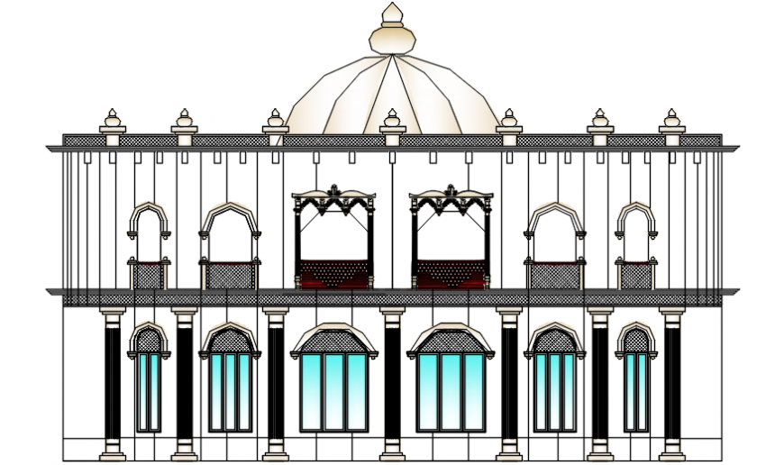 Classic restaurant main frontal elevation cad drawing details dwg file