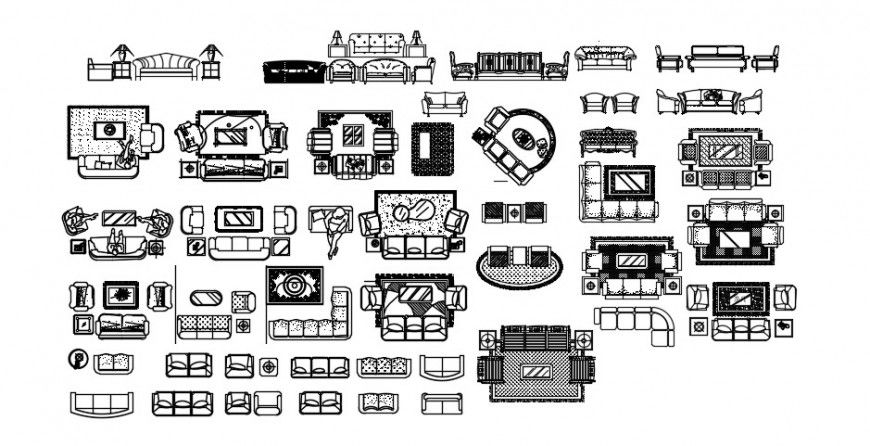 Classic sofa set and drawing room furniture blocks cad drawing details dwg file