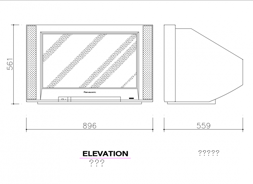 Classic television front and side view elevation cad block details dwg file