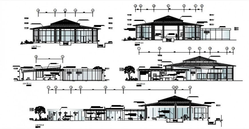Classic theme restaurant all sided section cad drawing details dwg file