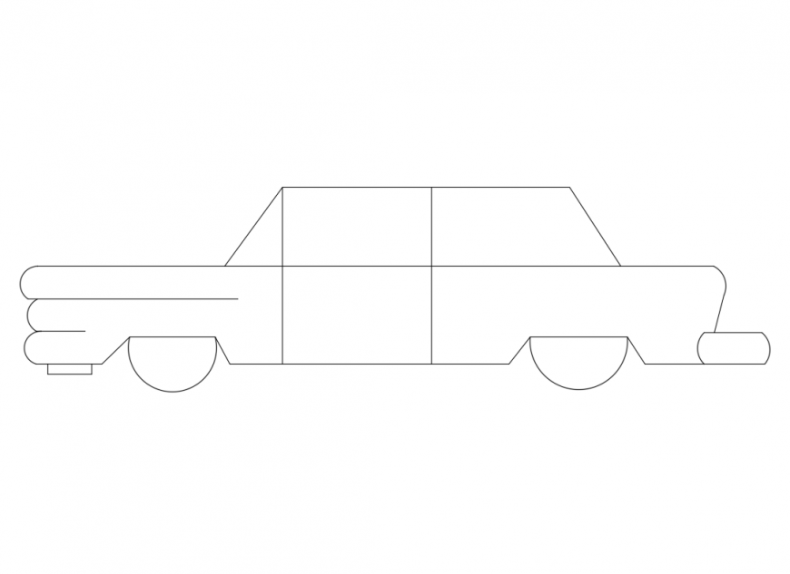 Classic vintage car side elevation cad block details dwg file
