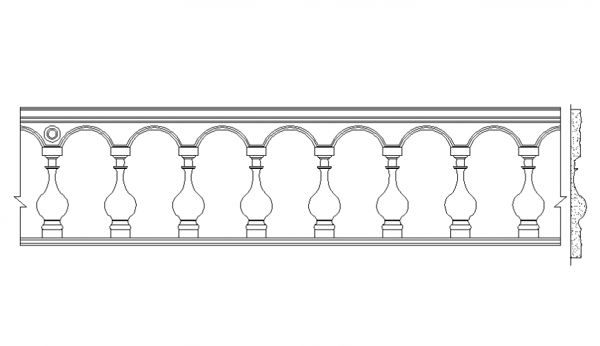 Classic wooden railing front elevation cad block details dwg file