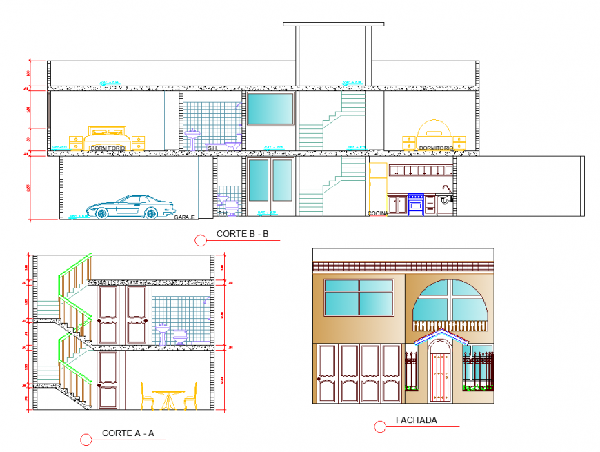 Classical architecture bungalow working detail drawing in dwg AutoCAD file.