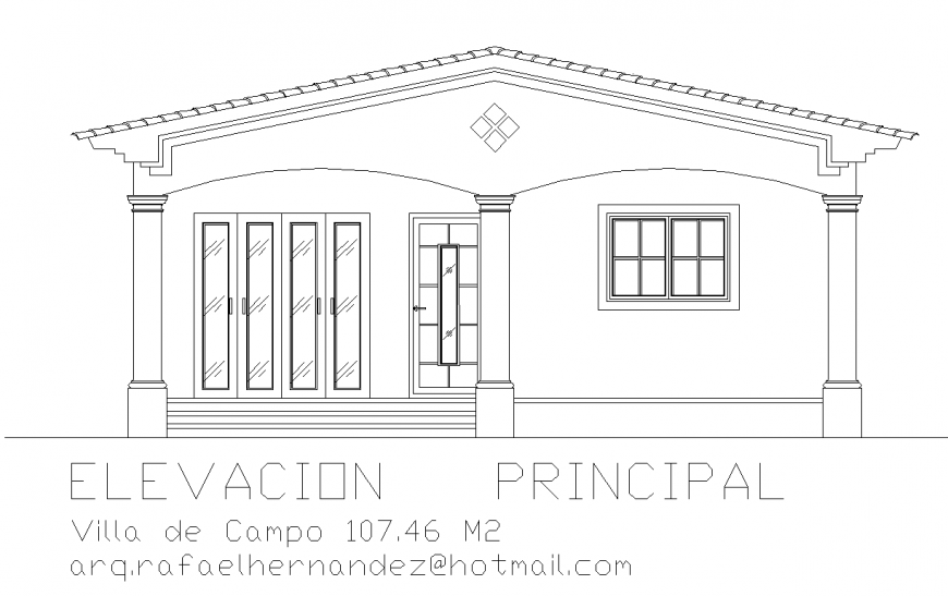 Classical architecture villa elevation drawing in dwg AutoCAD file.