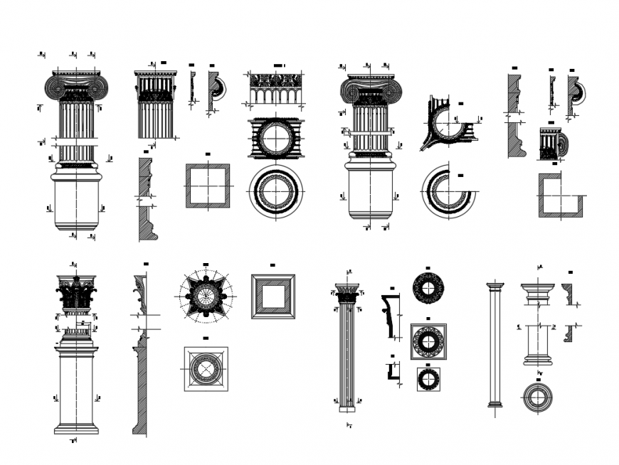Classical column and pillars architecture symbols cad blocks details dwg file