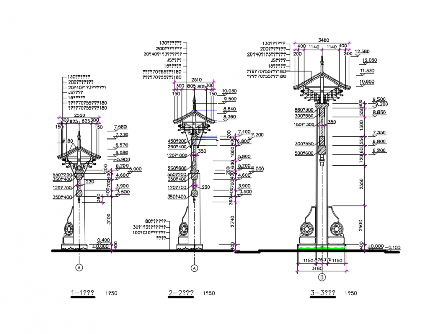 Classical column front elevations with dimensions cad drawing details dwg file
