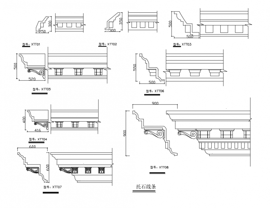 Classical column multiple traditional cad blocks details dwg file