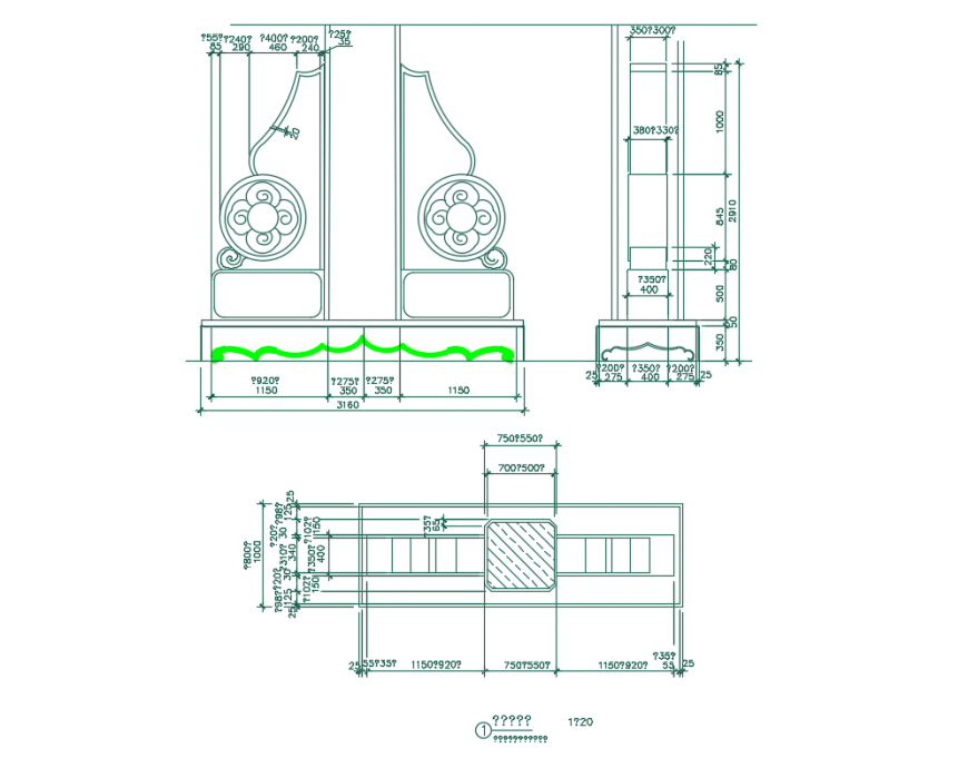 Classical curved pillar cad drawing structure details dwg file
