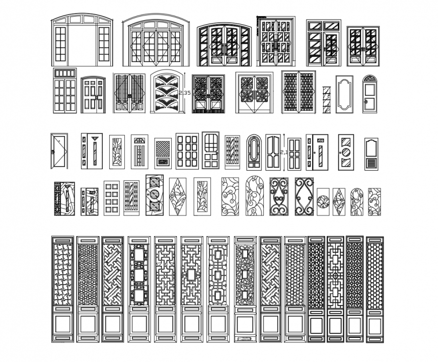 Classical door and window elevation blocks cad drawing details dwg file