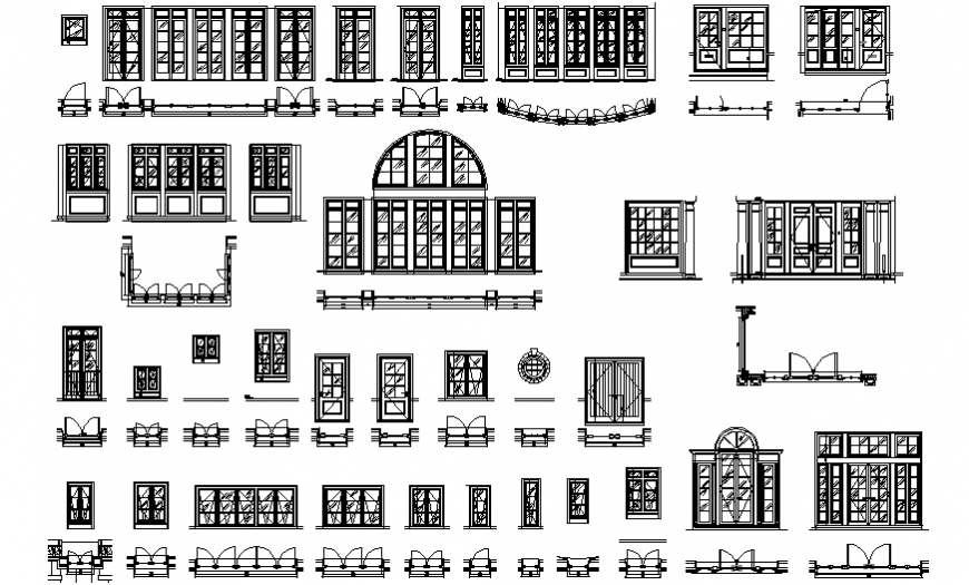 Classical doors and window sets blocks cad drawing details dwg file