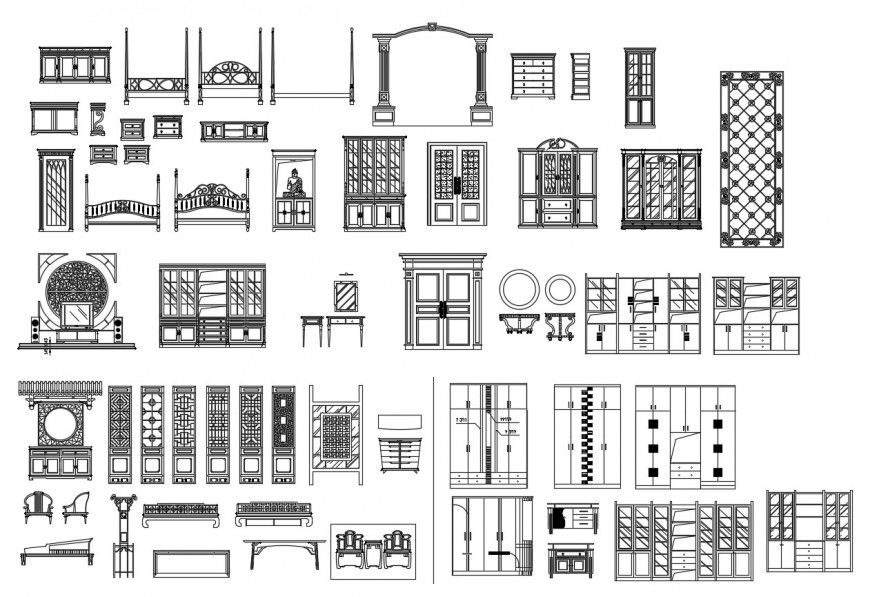 Classical furniture elevation blocks cad drawing details dwg file