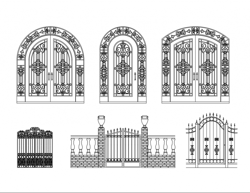 Classical gate blocks of garden cad drawing details dwg file