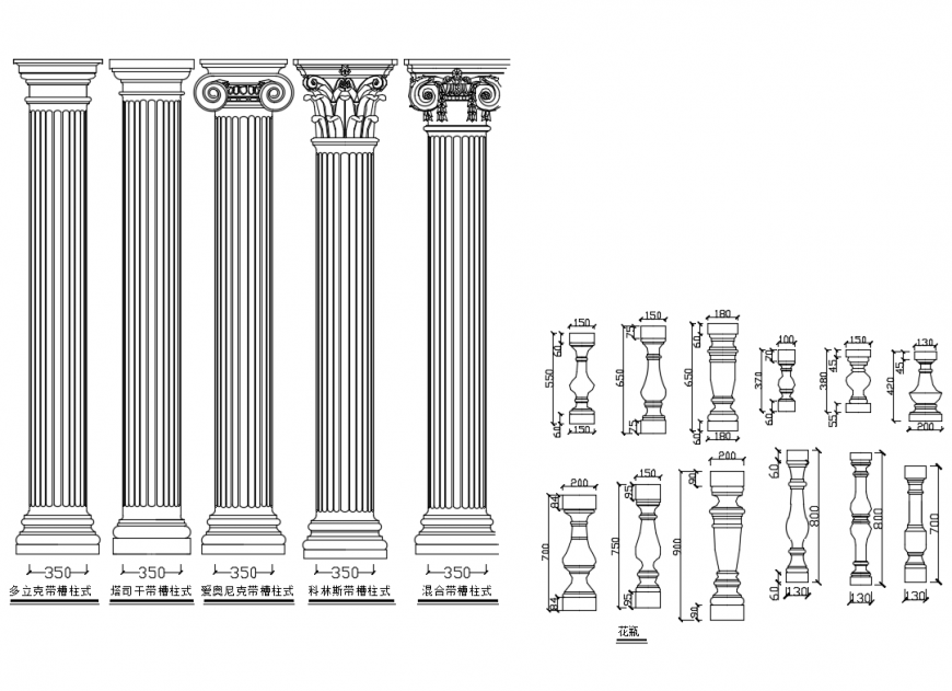 Classical multiple column elevations cad block details dwg file
