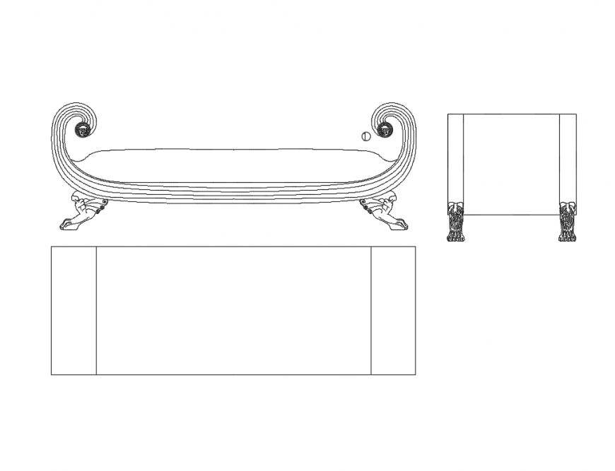 Classical wooden curved stool elevations cad block details dwg file