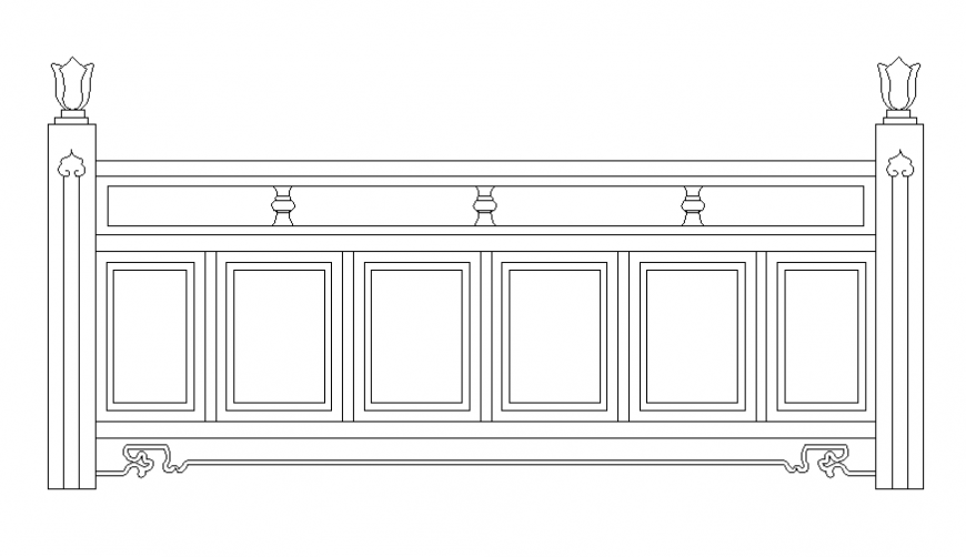 Classical wooden railing cad block details dwg file