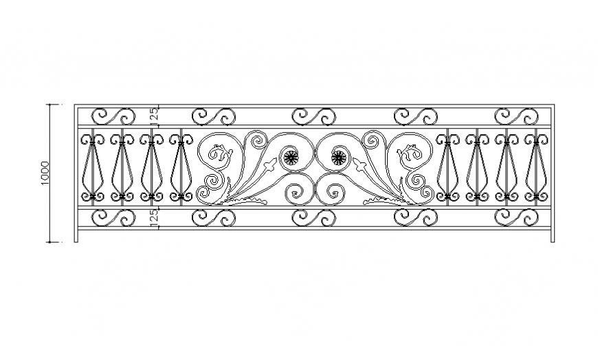 Classical wooden railing front elevation cad block details dwg file