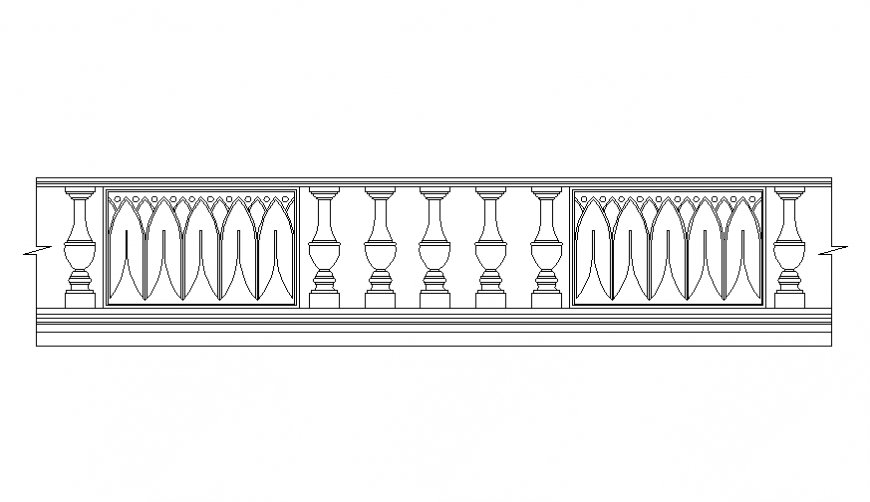 Classical wooden railing front view cad block details dwg file
