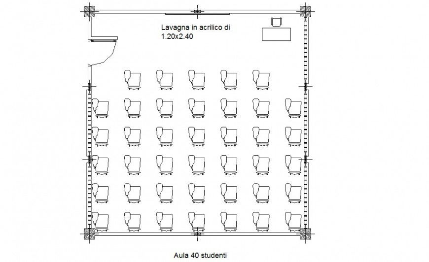 Classroom  top view plan detailing dwg file