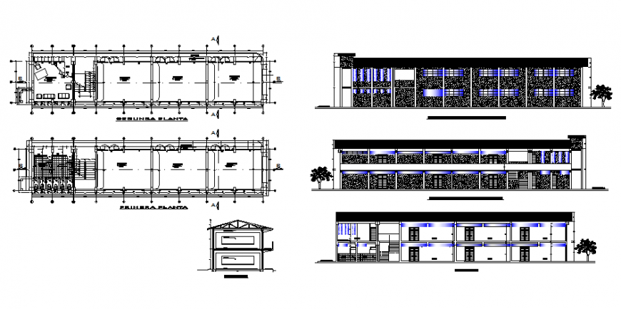 Classroom architecture school plan, elevation and section autocad file