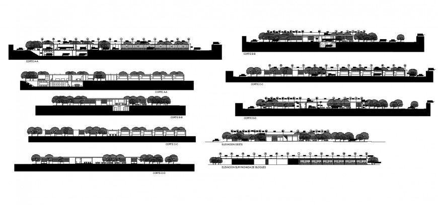 Classroom area elevation and section view in auto cad file