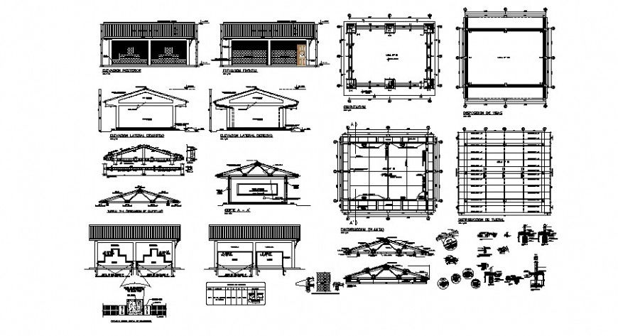 Classroom elevation, section, plan and structure cad drawing details dwg file