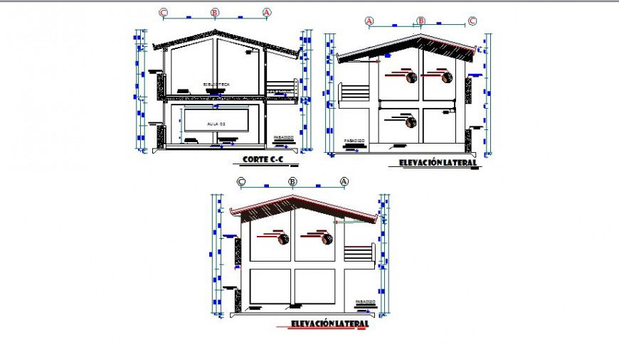 Classroom elevation and all sided section cad drawing details dwg file