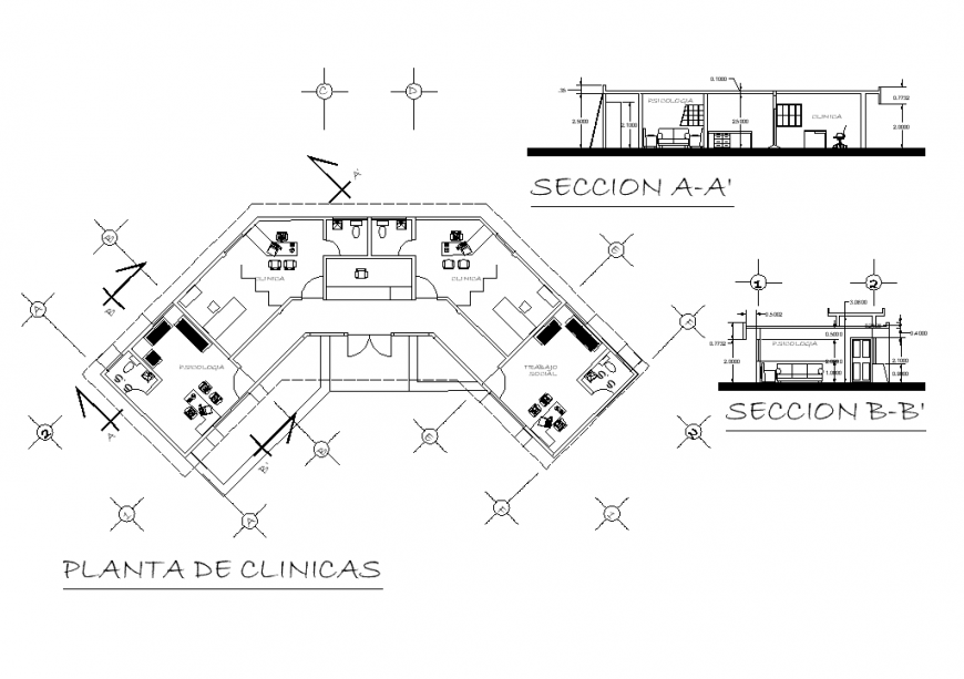 Clinic plan and section autocad file