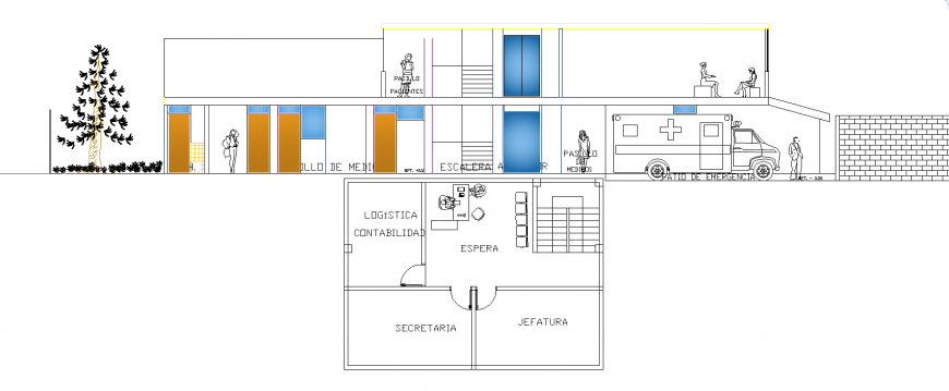 Clinic working plan and elevation drawing in dwg AutoCAD file.